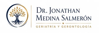 Logo for Dr. Jonathan Medina Salmeron featuring a tree icon with the text Geriatria y Gerontologia